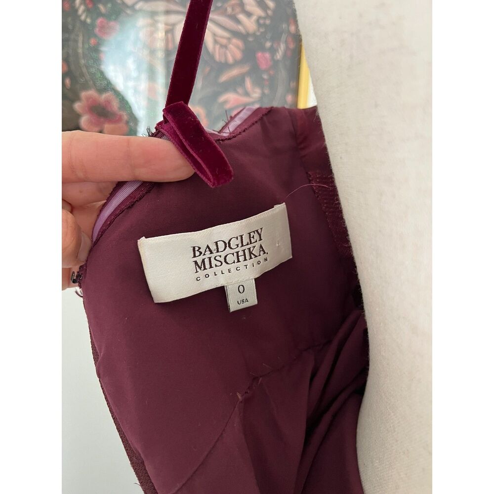 Badgley Mischka Burgandy Fairytale Dress with Velvet Belt Hidden Pockets - Picture 8 of 11